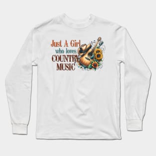 Just a girl who loves country music Retro Country Music Heartbeat Western Cowboy Cowgirl Gift Long Sleeve T-Shirt